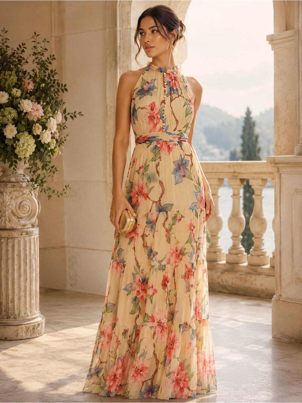NWT Ieena for Mac Duggal Floral Gown Size‎ 6 Floral Maxi Dress MSRP $498